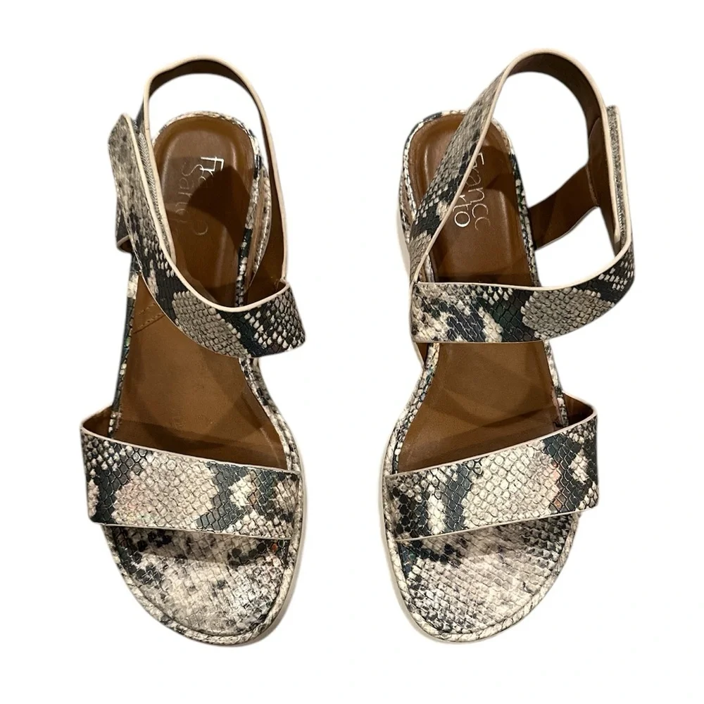 FRANCO SARTO CHIARA Holographic SNAKESKIN PLATFORM GRAY BROWN CORK SANDALS 9